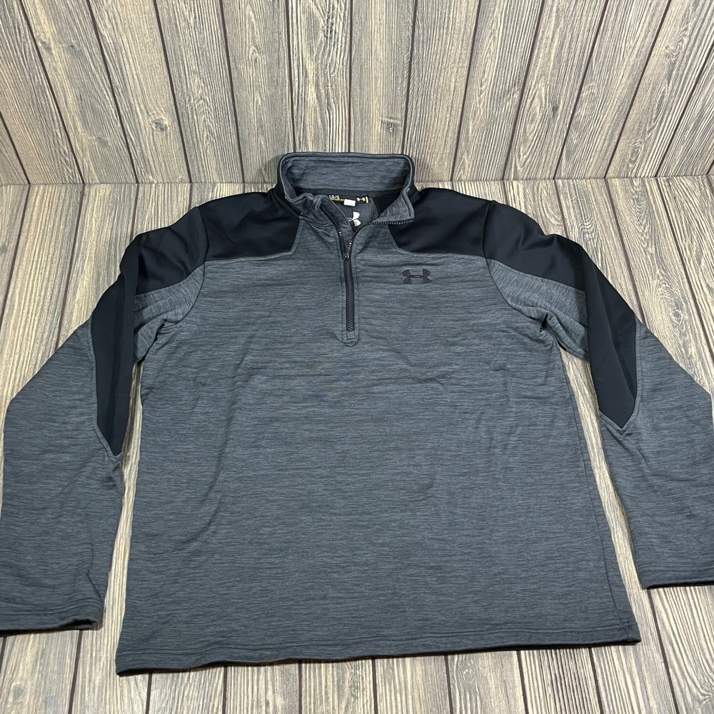 Under Armour Coldgear Quarter Zip Pullover Men L‎ Loose Fit Gray Black Active